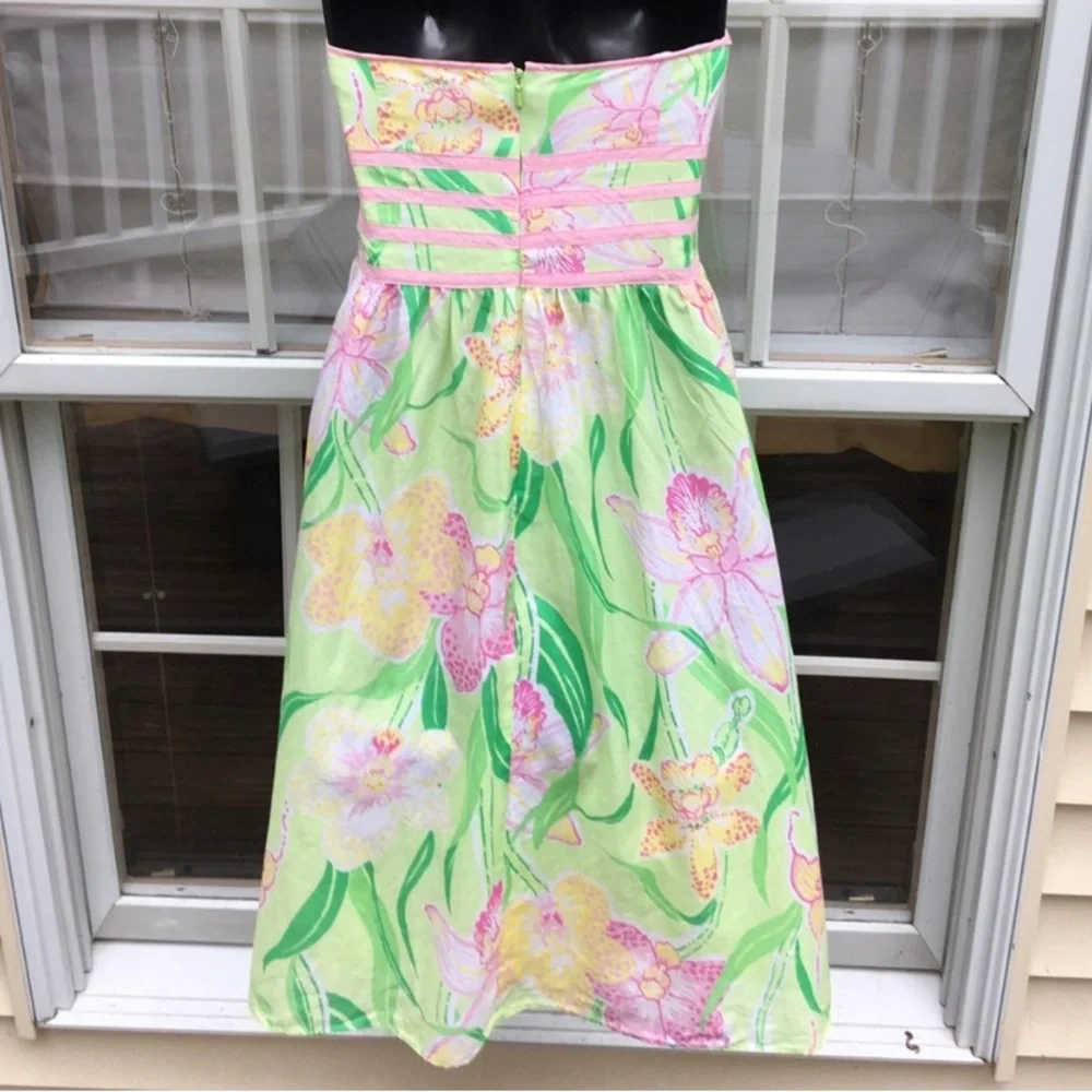 Lilly Pulitzer Dress Orchids silk Katrina size 4 white label high end Lilly - Picture 7 of 8